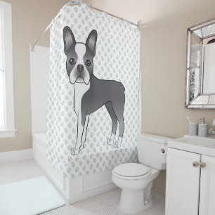 Blue And White Boston Terrier Cartoon Dog & Paws