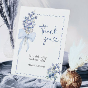 Blue and White Bow Calla Lily Thank You Table Pedestal Sign