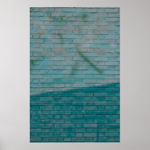 Blue and white brick wall poster