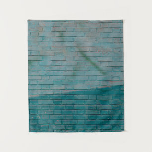 Blue and white brick wall tapestry