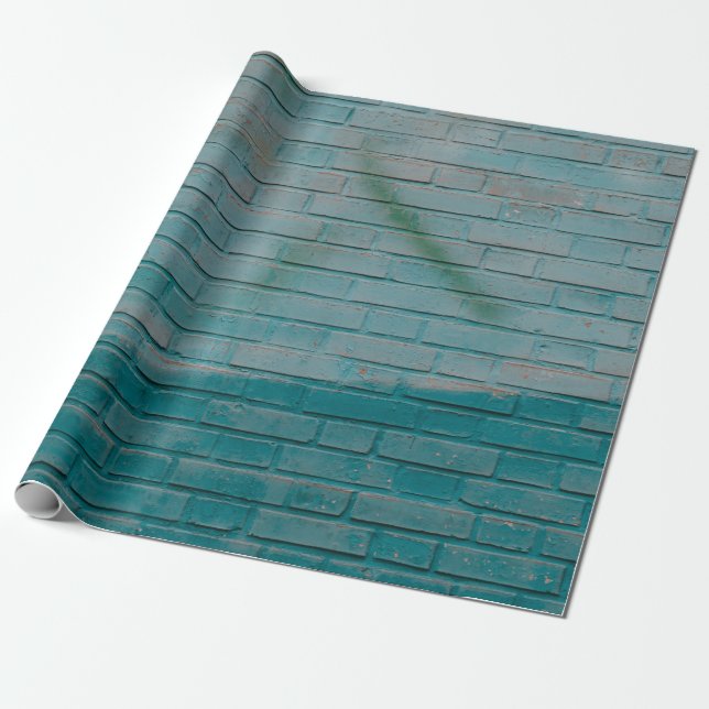 Blue and white brick wall wrapping paper (Unrolled)