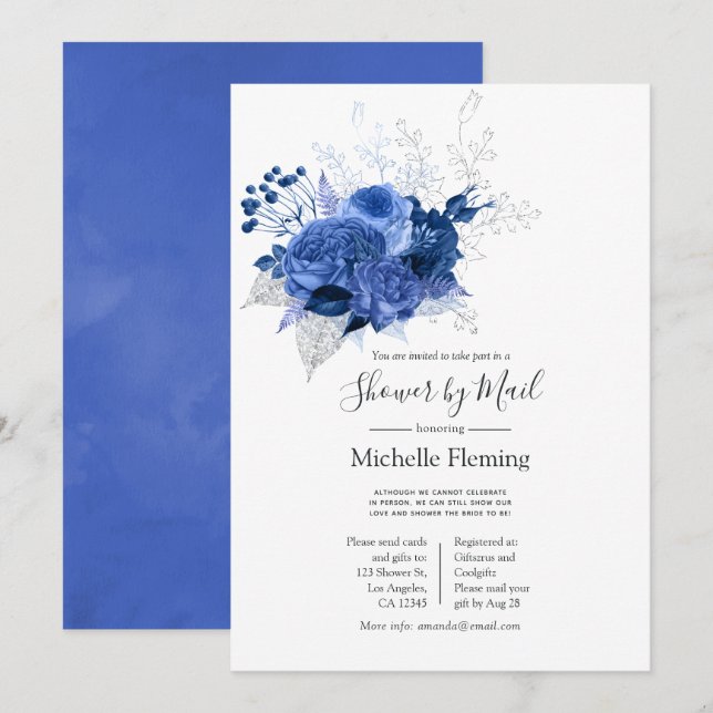 Blue and White Bridal or Baby Shower by Mail Invitation (Front/Back)