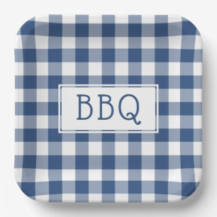 Blue and White Buffalo Check BBQ Party Paper Plate