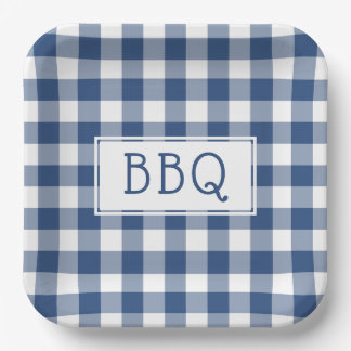 Blue and White Buffalo Check BBQ Party Paper Plate