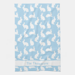 Blue And White Bunny Pattern And Name Easter Kitchen Towel