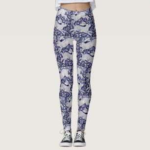 Blue and White Bunny Rabbit Designer Leggings