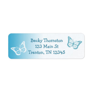 Blue and White Butterfly Return Address Label