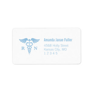 Blue and White Caduceus Nurse Address Labels