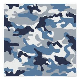Blue and White Camouflage Poster