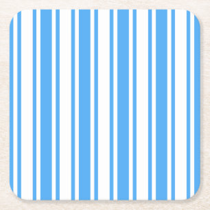 Blue and white candy stripes square paper coaster