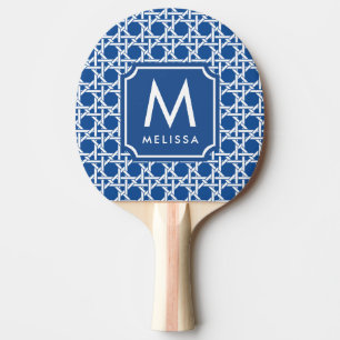 Blue and White Cane   Rattan   Monogram Ping Pong Paddle