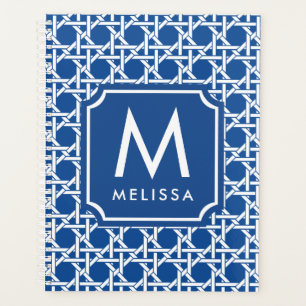 Blue and White Cane   Rattan   Monogram  Planner