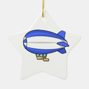 Blue and White Cartoon Blimp Ceramic Ornament