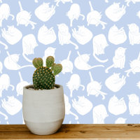 Blue and White Cat Pattern Block Print
