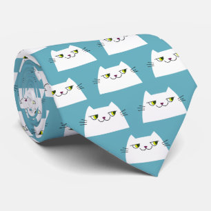 Blue and White Cat Pattern Tie