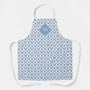 Blue and White Ceramic Pattern with Monogram Apron