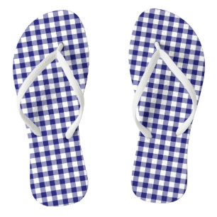 Blue And White Checks Gingham Pattern Flip Flops