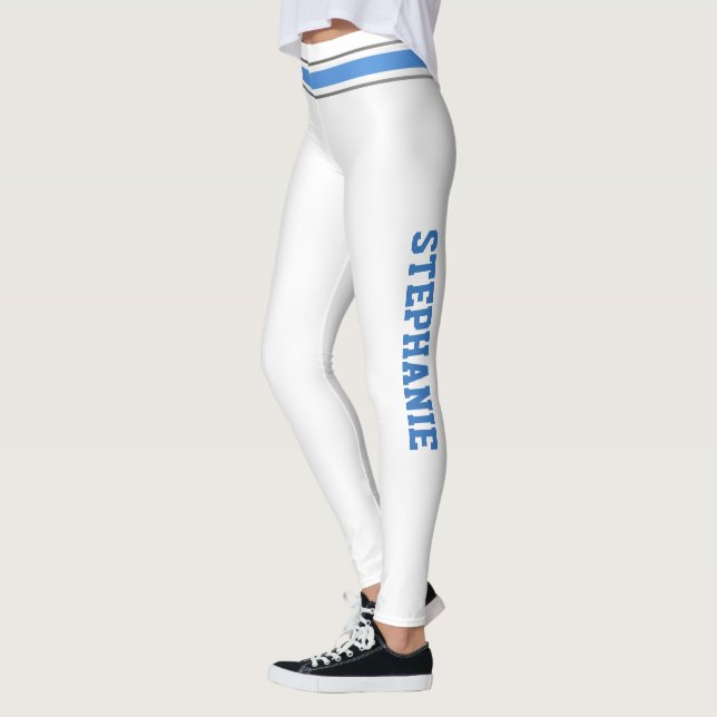 Blue and White Cheerleaders Personalize Leggings (Left)
