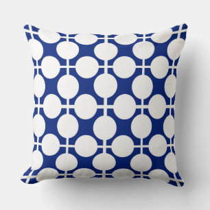 Blue and white chequered and polka dot pattern  throw pillow