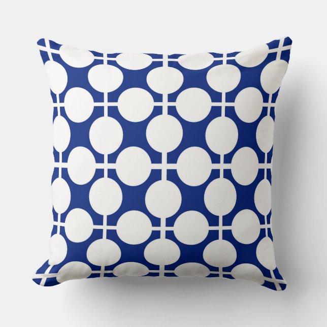 Blue and white chequered and polka dot pattern  throw pillow (Front)