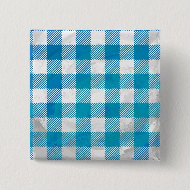 Blue and White Chequered Buffalo Plaid 2 Inch Square Button (Front)