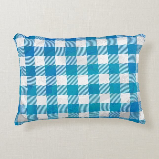 Blue and White Chequered Buffalo Plaid Accent Pillow (Front)