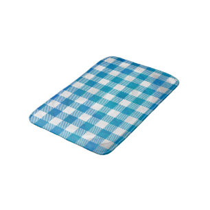 Blue and White Chequered Buffalo Plaid Bath Mat