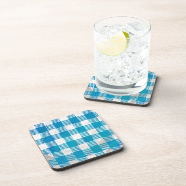 Blue and White Chequered Buffalo Plaid Coaster (Right Side)