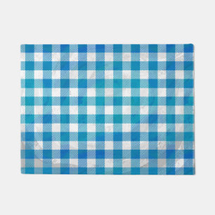 Blue and White Chequered Buffalo Plaid Doormat