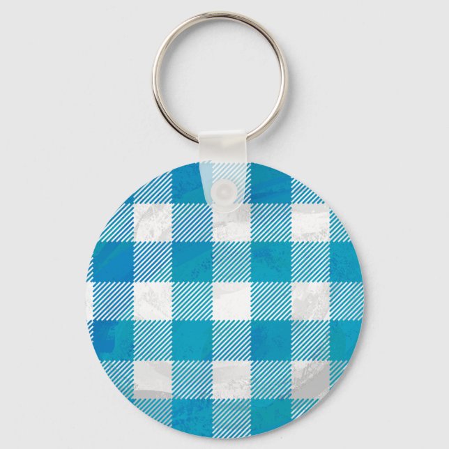 Blue and White Chequered Buffalo Plaid Keychain (Front)