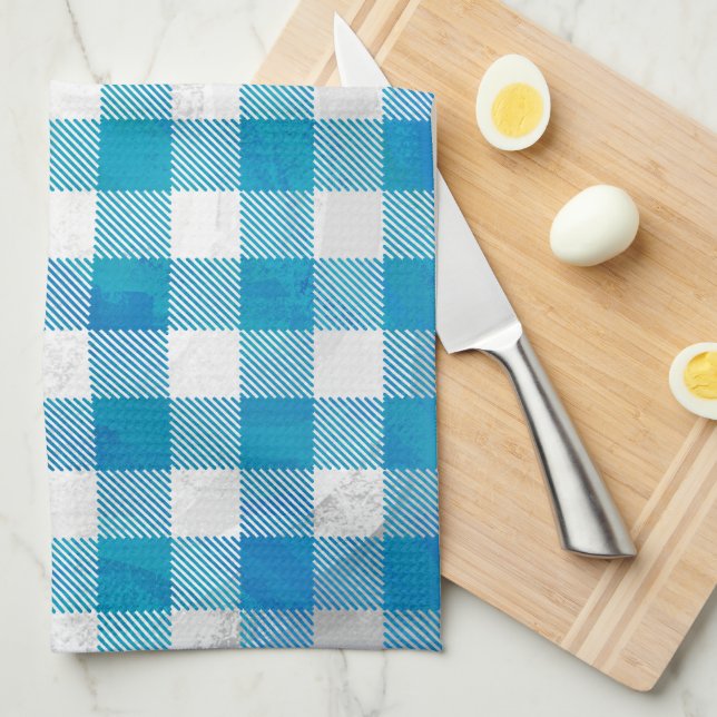 Blue and White Chequered Buffalo Plaid Kitchen Towel (Quarter Fold)