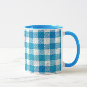 Blue and White Chequered Buffalo Plaid Mug