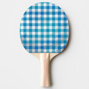 Blue and White Chequered Buffalo Plaid Ping Pong Paddle