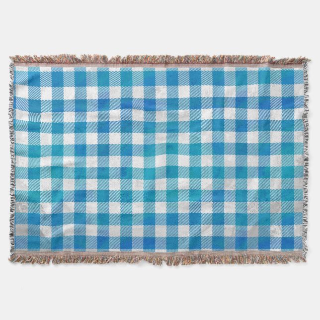 Blue and White Chequered Buffalo Plaid Throw Blanket (Front)