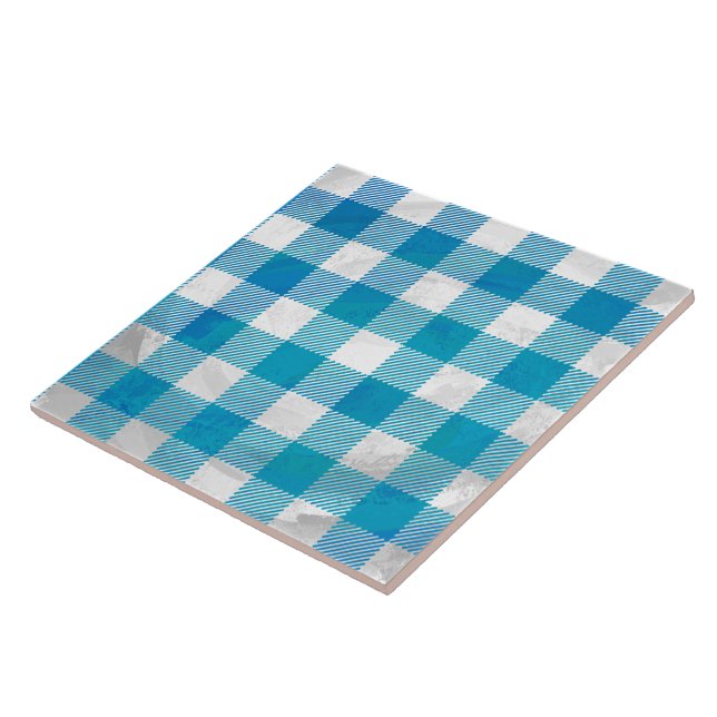 Blue and White Chequered Buffalo Plaid Tile (Side)