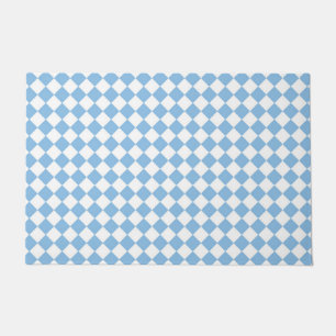 Blue and White Chequered Diamond Pattern Doormat