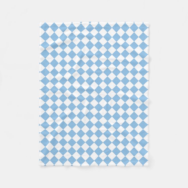 Blue and White Chequered Diamond Pattern Fleece Blanket (Front)