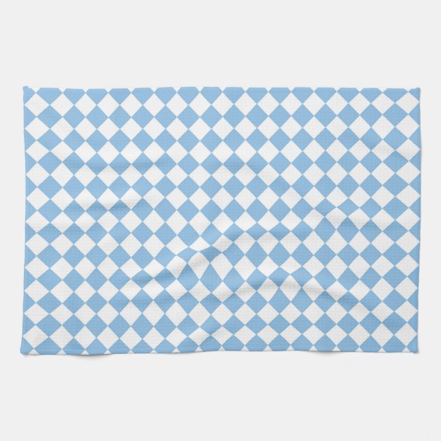 Blue and White Chequered Diamond Pattern Kitchen Towel (Horizontal)