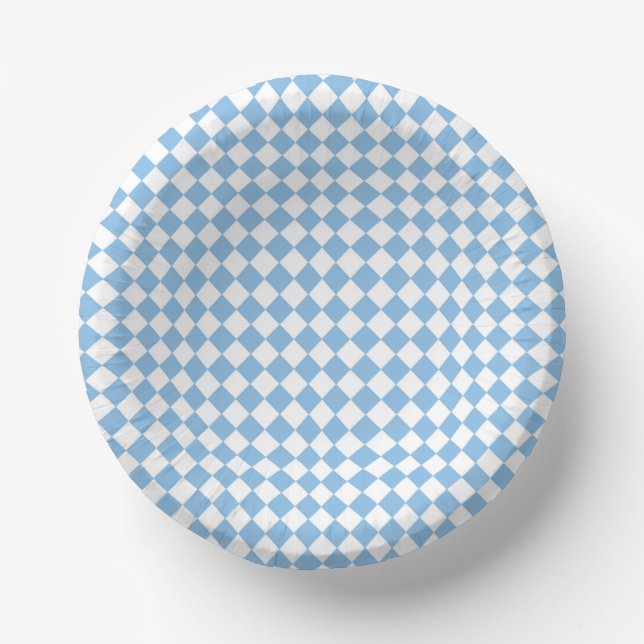 Blue and White Chequered Diamond Pattern Paper Plate (Front)
