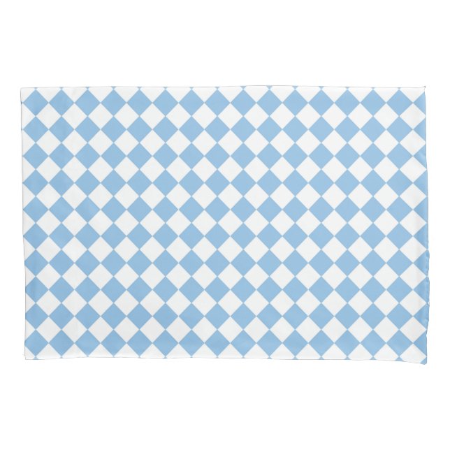 Blue and White Chequered Diamond Pattern Pillowcase (Front-Left)