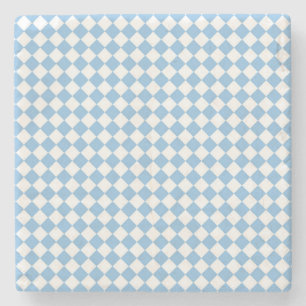 Blue and White Chequered Diamond Pattern Stone Coaster