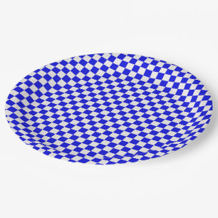 Blue and White Chequered Paper Plates