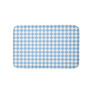 Blue and White Chequered Pattern Bath Mat
