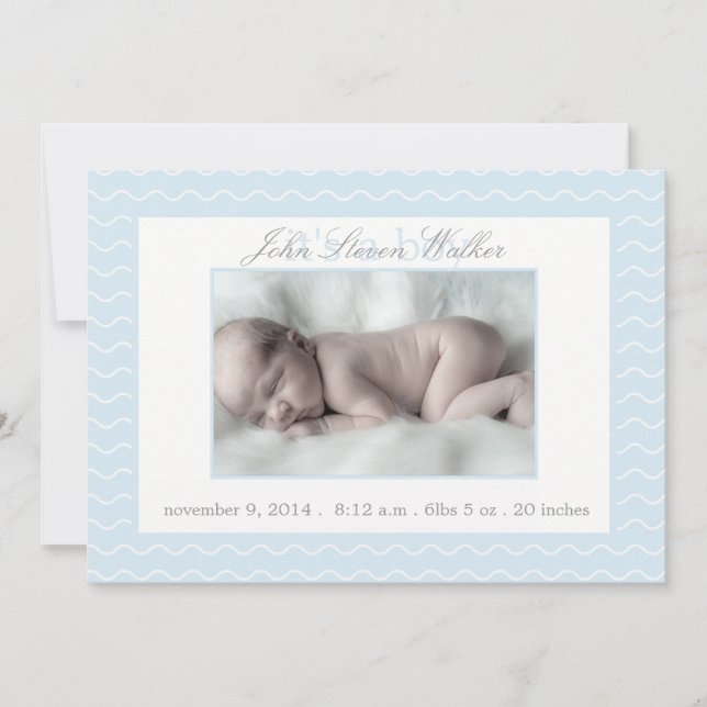 Blue and White Chevron Baby Birth Announcement (Front)