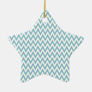 Blue and White Chevron Ceramic Ornament
