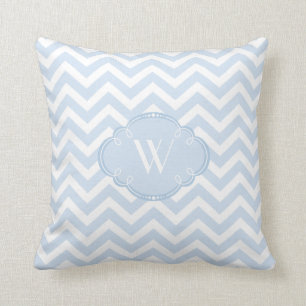 Blue and White Chevron with Monogram Throw Pillow