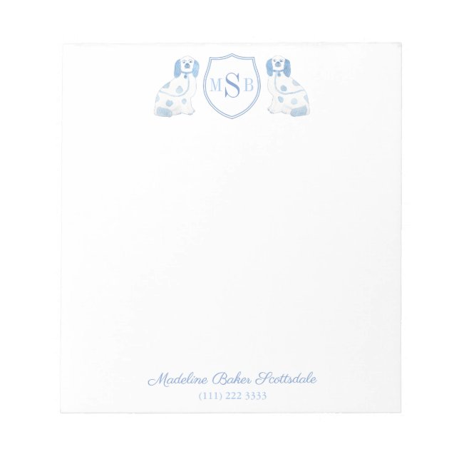 Blue And White China Dogs Staffordshire Monogram Notepad (Front)