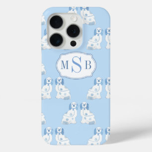Blue And White China Dogs Three Letter Monogram iPhone 15 Pro Case