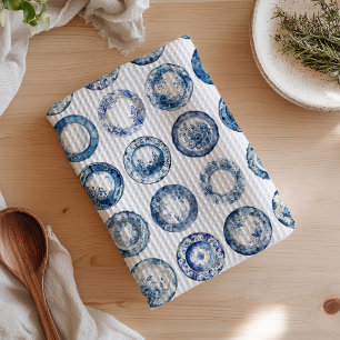 Blue and White China Plates Kitchen Towel
