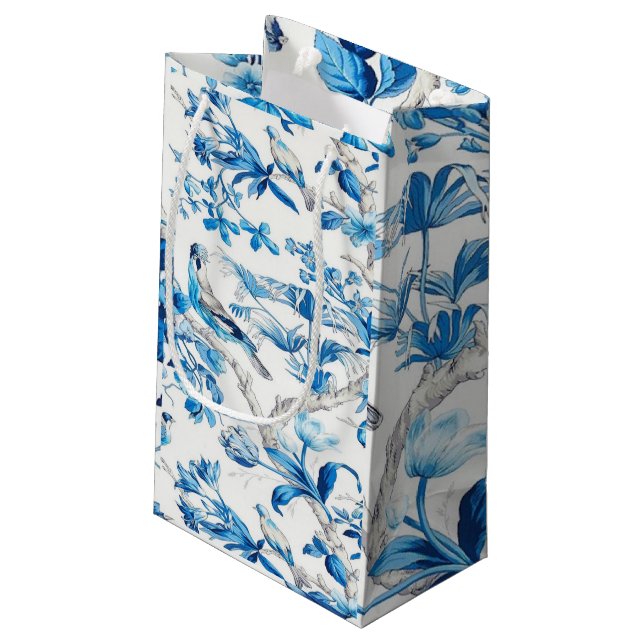 Blue and White Chinese Bird Chinoiserie Small Gift Bag (Back Angled)